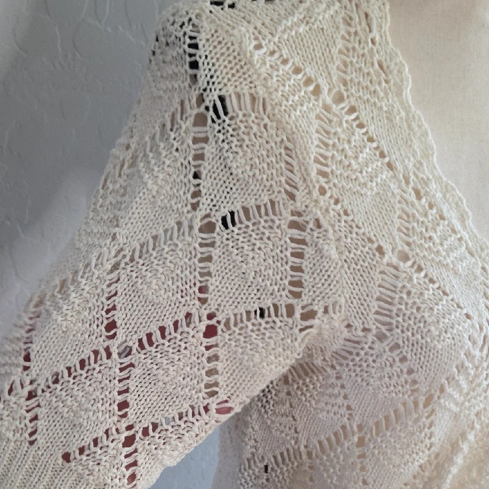 intuitions Cream Knit Wrapped Front V-neck Cardigan Size Large - Picture 6 of 8